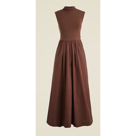 J. Crew Dresses & Skirts - J.Crew $98 Fitted knit mockneck dress with poplin skirt Brown Size L BY263